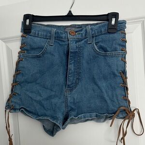 Goodtime Women's Denim Shorts with Brown Lace-Up Sides